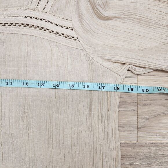 Wonderly Womens Beige Peasant Longsleeve Crochet Blouse Large - Picture 6 of 9